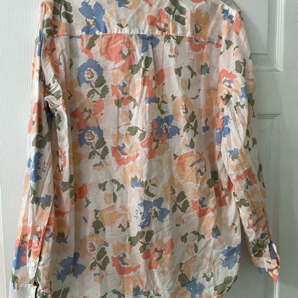 L.L. Bean Floral Button Down Shirt - Orange, Blue, Green - Picture 7 of 11